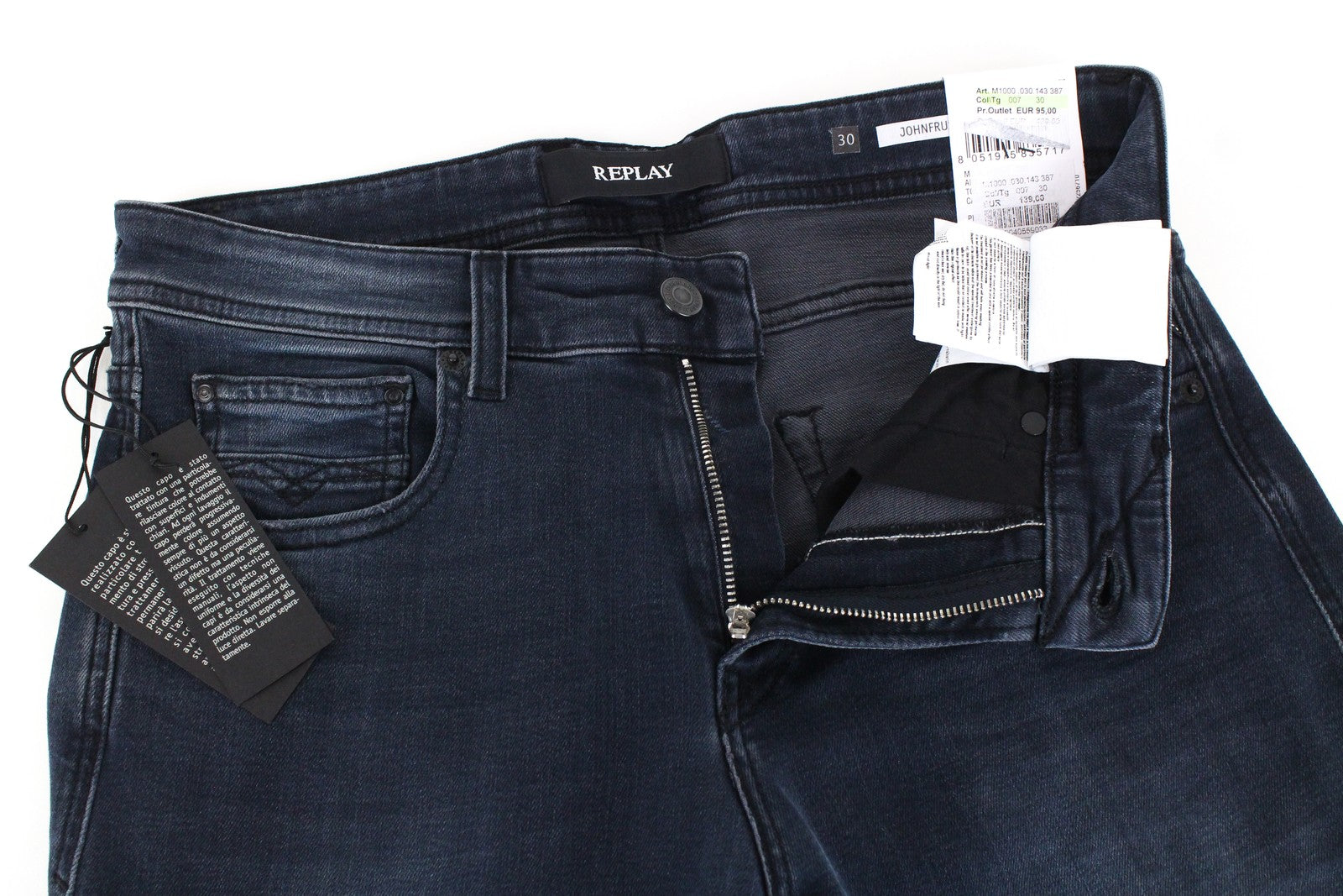 REPLAY Johnfrus Men's Jeans W30/L30 Skinny Fit Cotton Stretch Dark Blue Washed