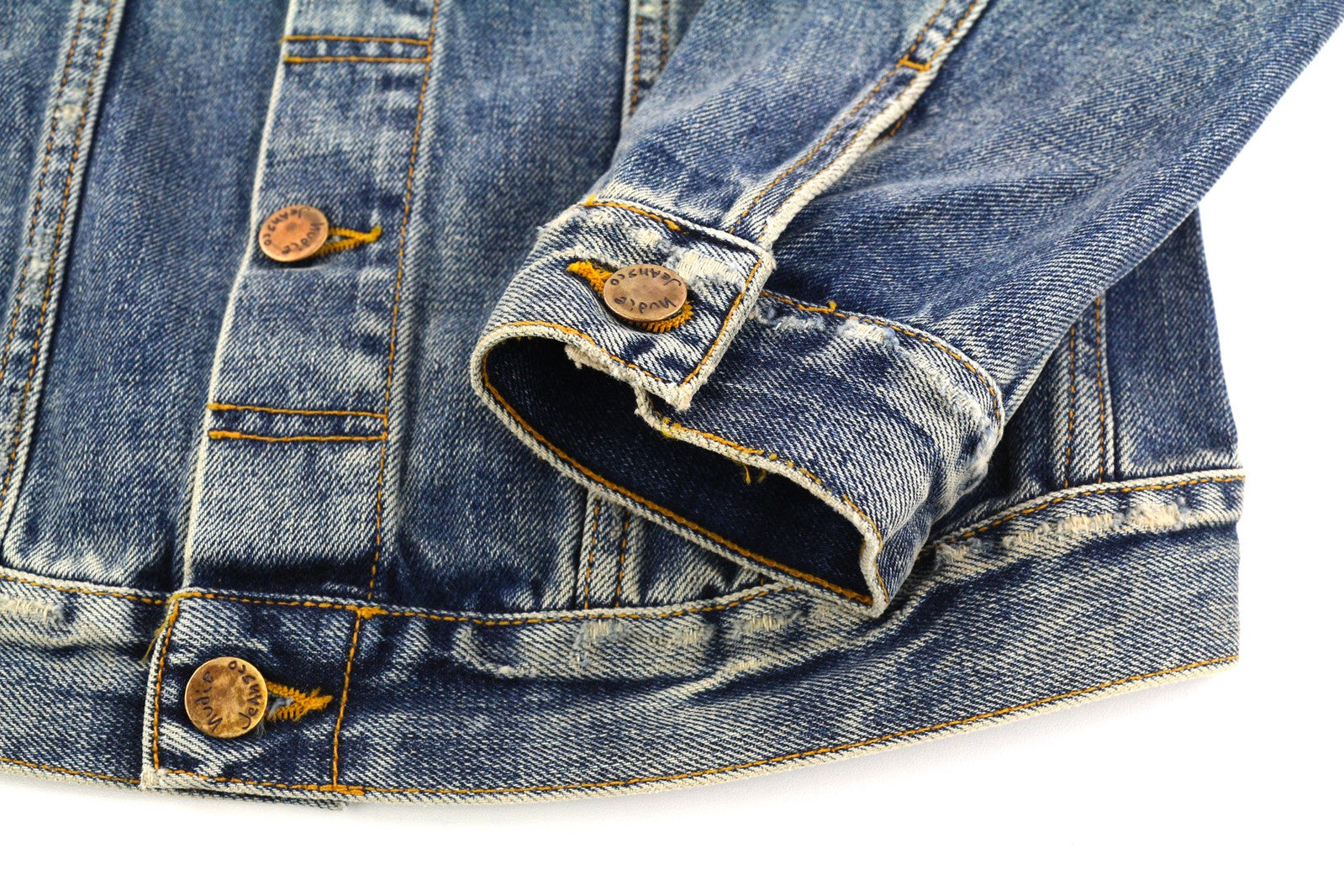 NUDIE Billy Mens Jacket S Shimmering Indigo Washed Ripped Button Up