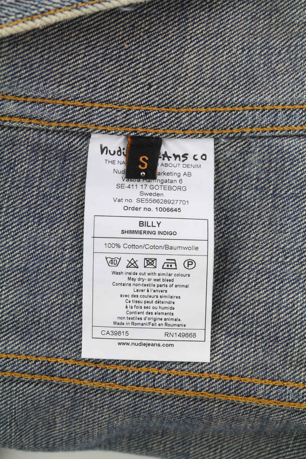 NUDIE Billy Mens Jacket S Shimmering Indigo Washed Ripped Button Up