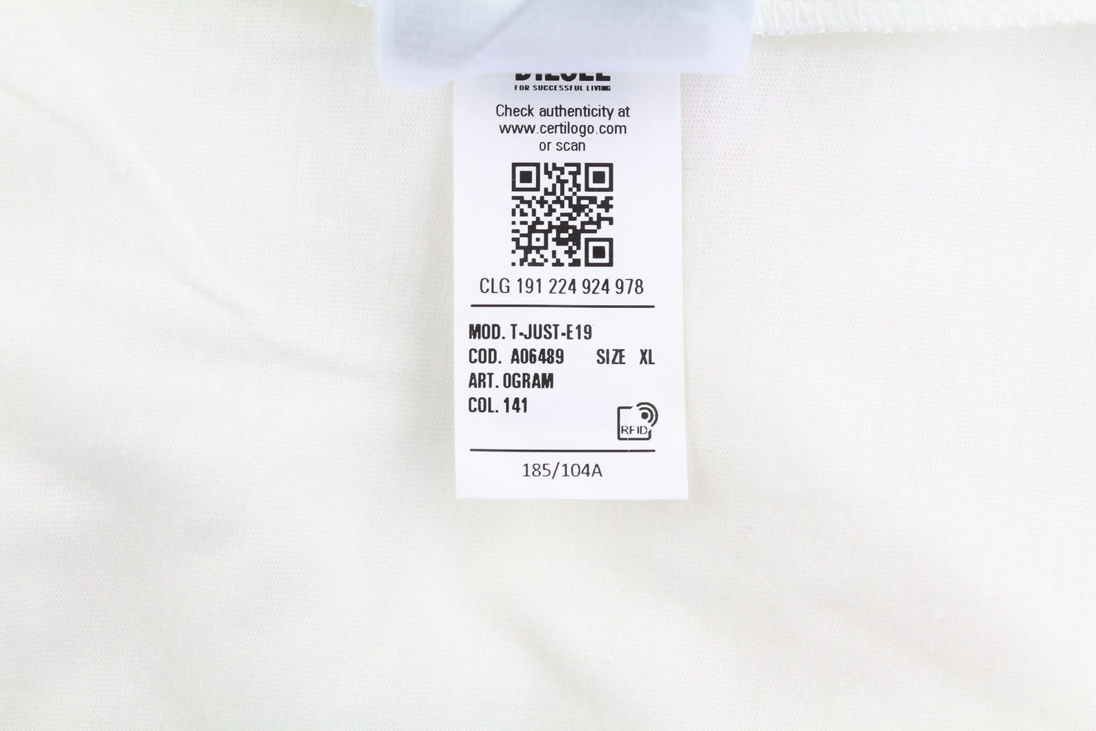 DIESEL T-Just-E19 Mens T-Shirt XL Short Sleeve Crew Collar Tricot Light