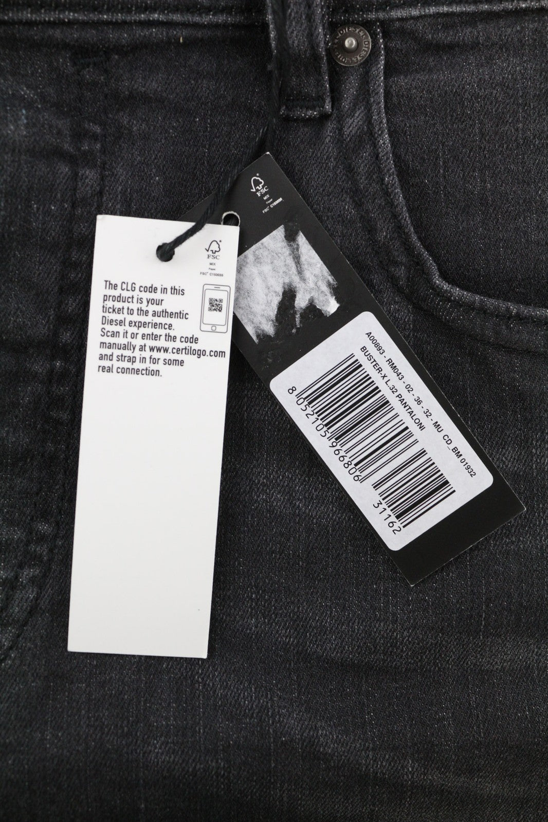 DIESEL Buster RM043 vyriški džinsai W36/L32 siaurėjantys, tamprūs, skalbti sagomis užsegami džinsai