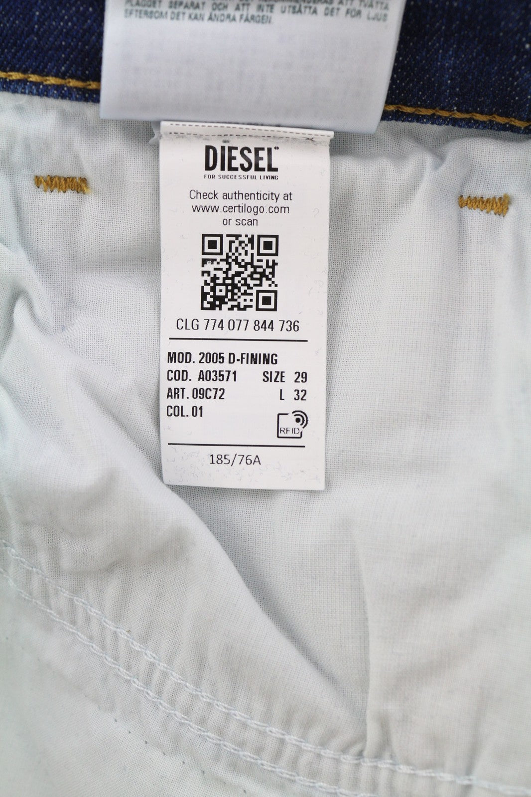 DIESEL 2005 D-Fining 09C72 Mens Jeans W29/L32 Mid Waist Regular Tapered RRP€225