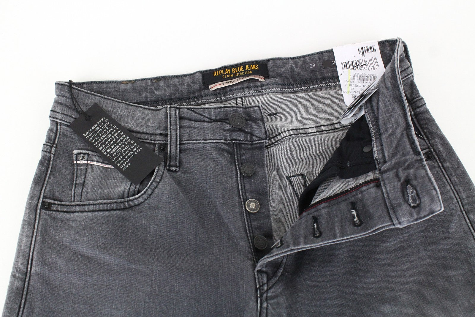 REPLAY Grover Men's Jeans W29/L32 Straight Fit Cotton Stretch Grey Selvedge