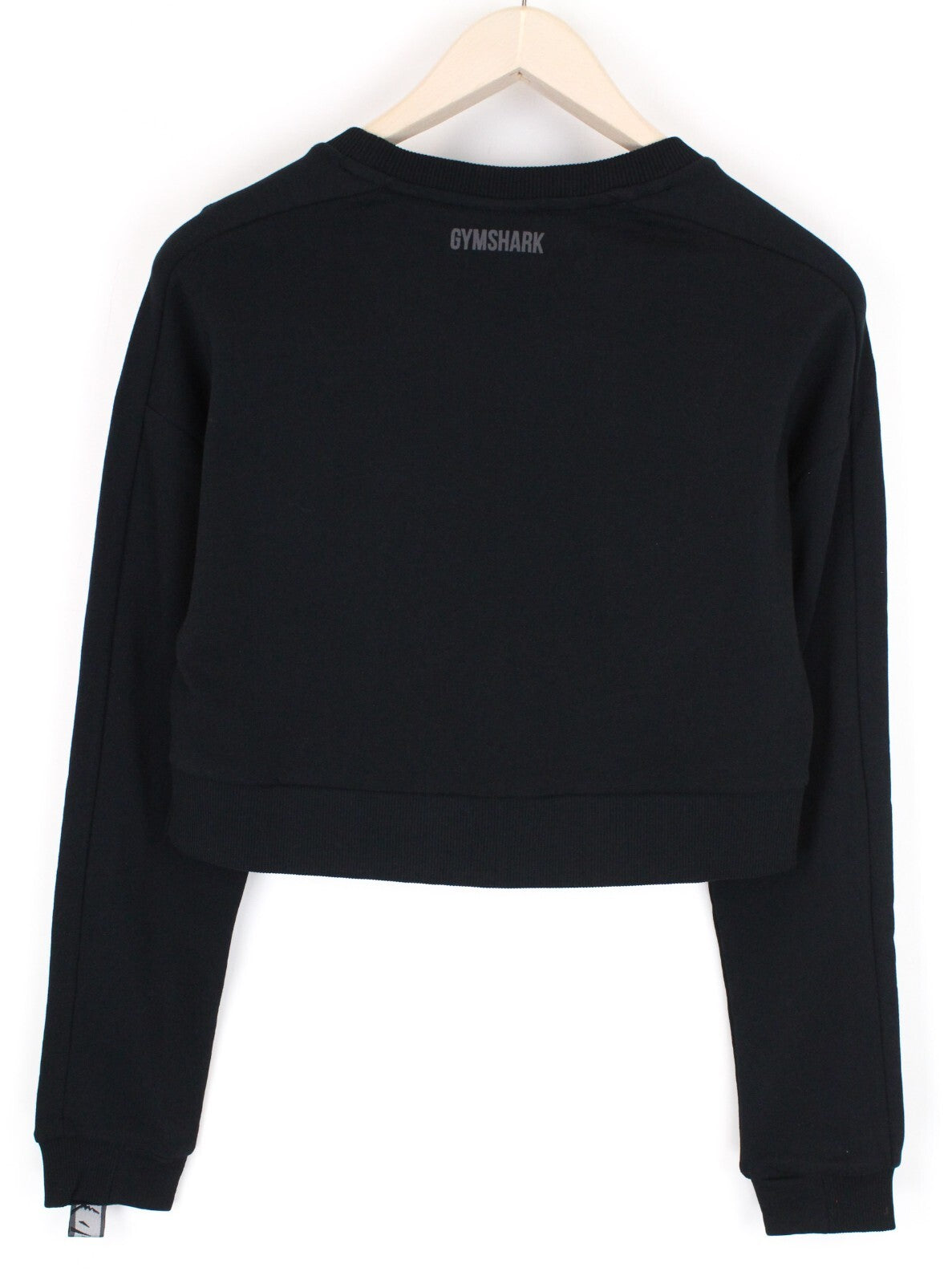 GYMSHARK moteriškas juodas džemperis S su trumpu logotipu ilgomis rankovėmis 