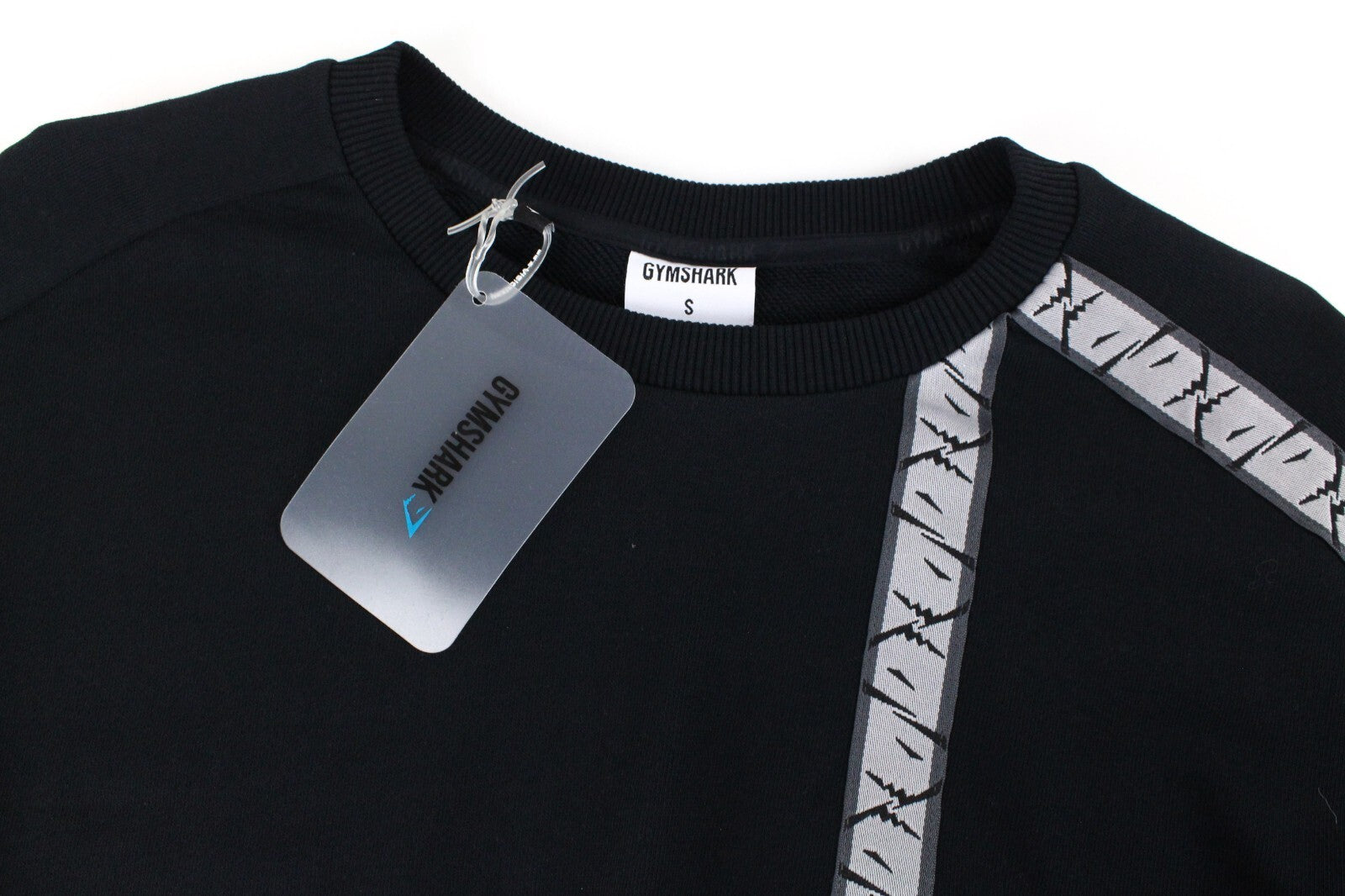 GYMSHARK moteriškas juodas džemperis S su trumpu logotipu ilgomis rankovėmis 