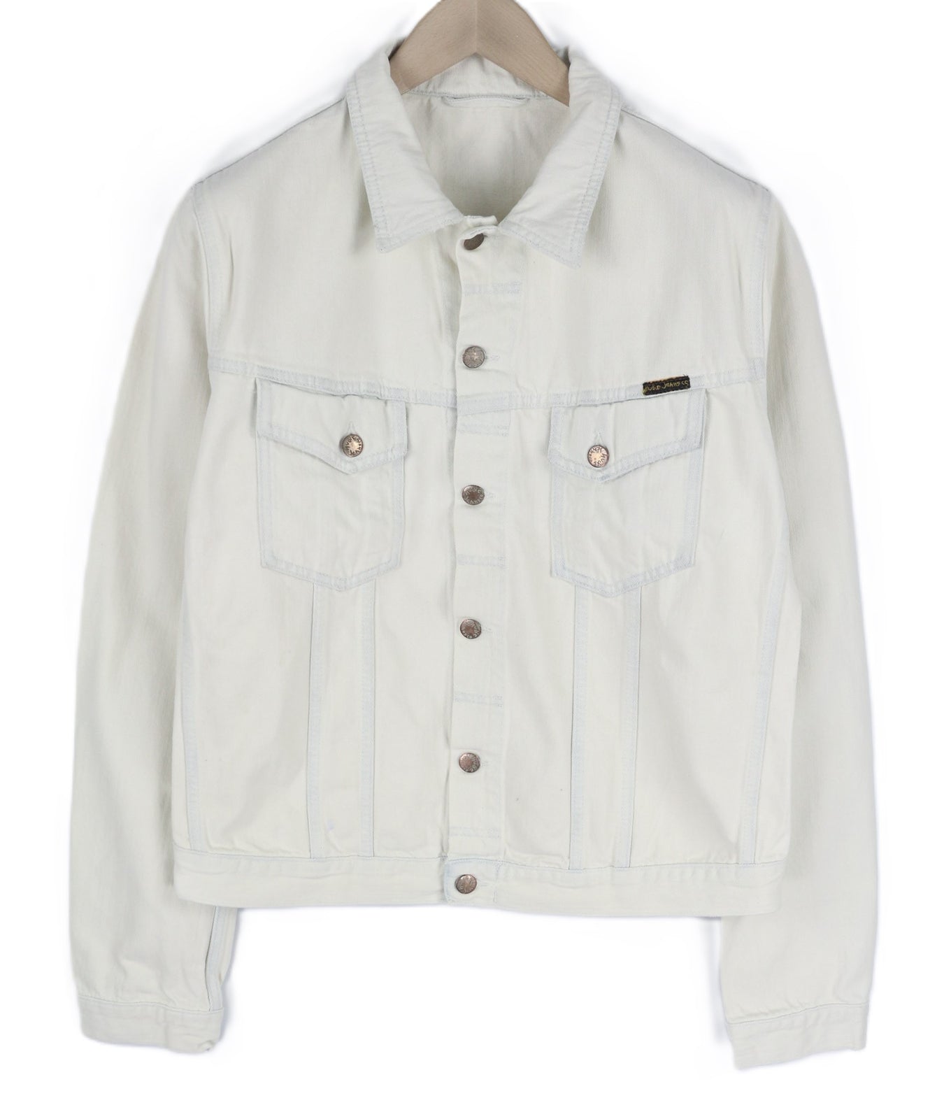 NUDIE JEANS Terry vyriška striukė XL dydžio, su balinimo kišenėmis, sagomis ir džinsiniu užsegimu. 