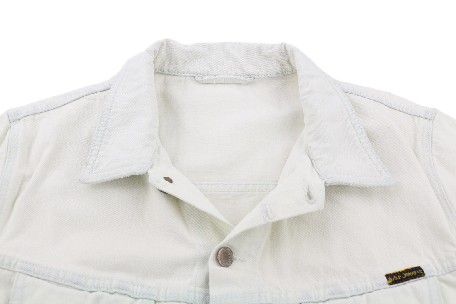 NUDIE JEANS Terry vyriška striukė XL dydžio, su balinimo kišenėmis, sagomis ir džinsiniu užsegimu. 