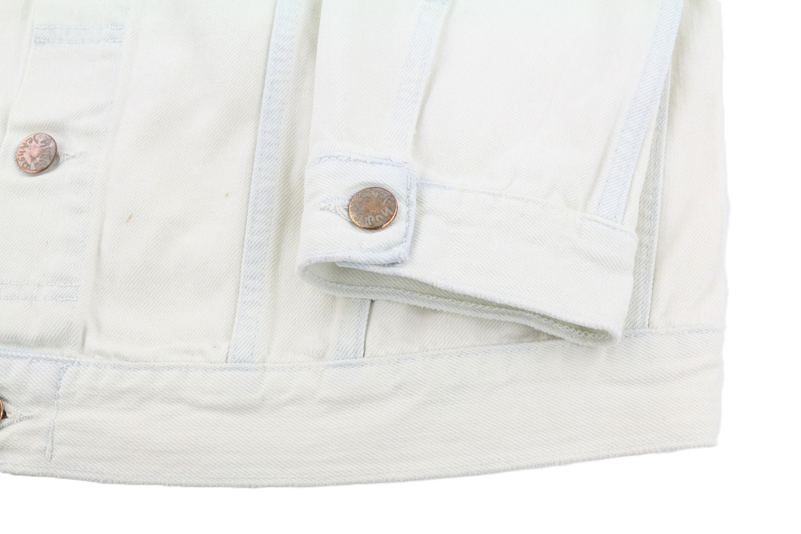 NUDIE JEANS Terry vyriška striukė XL dydžio, su balinimo kišenėmis, sagomis ir džinsiniu užsegimu. 