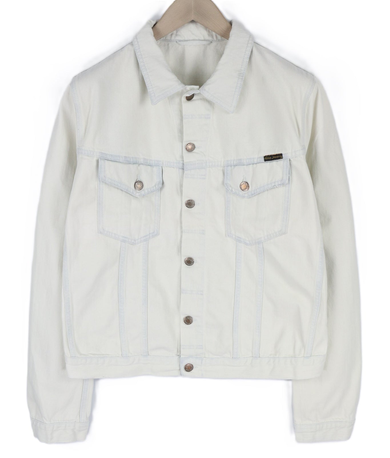 NUDIE JEANS Terry Men Jacket XL Extreme Bleach Light Button Spread Denim Logo