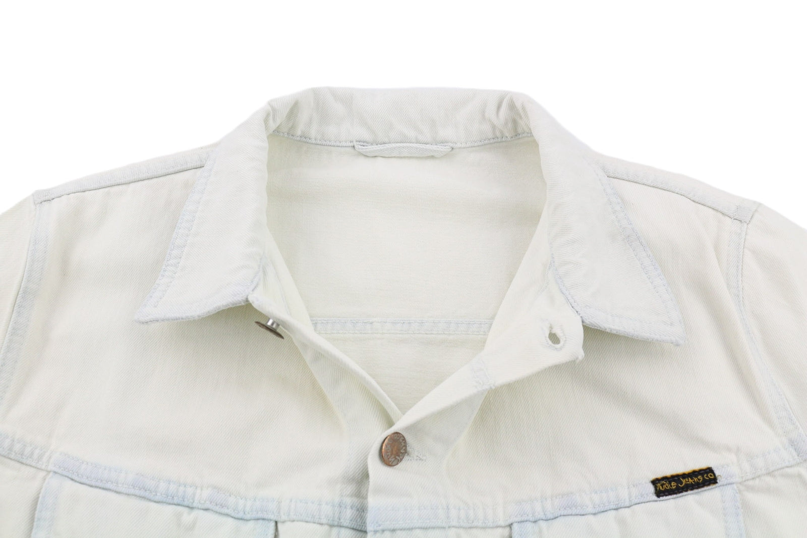 NUDIE JEANS Terry Men Jacket XL Extreme Bleach Light Button Spread Denim Logo