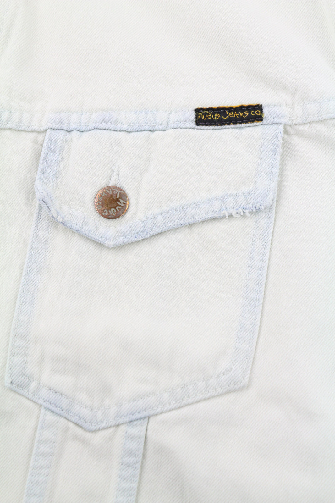 NUDIE JEANS Terry Men Jacket XL Extreme Bleach Light Button Spread Denim Logo