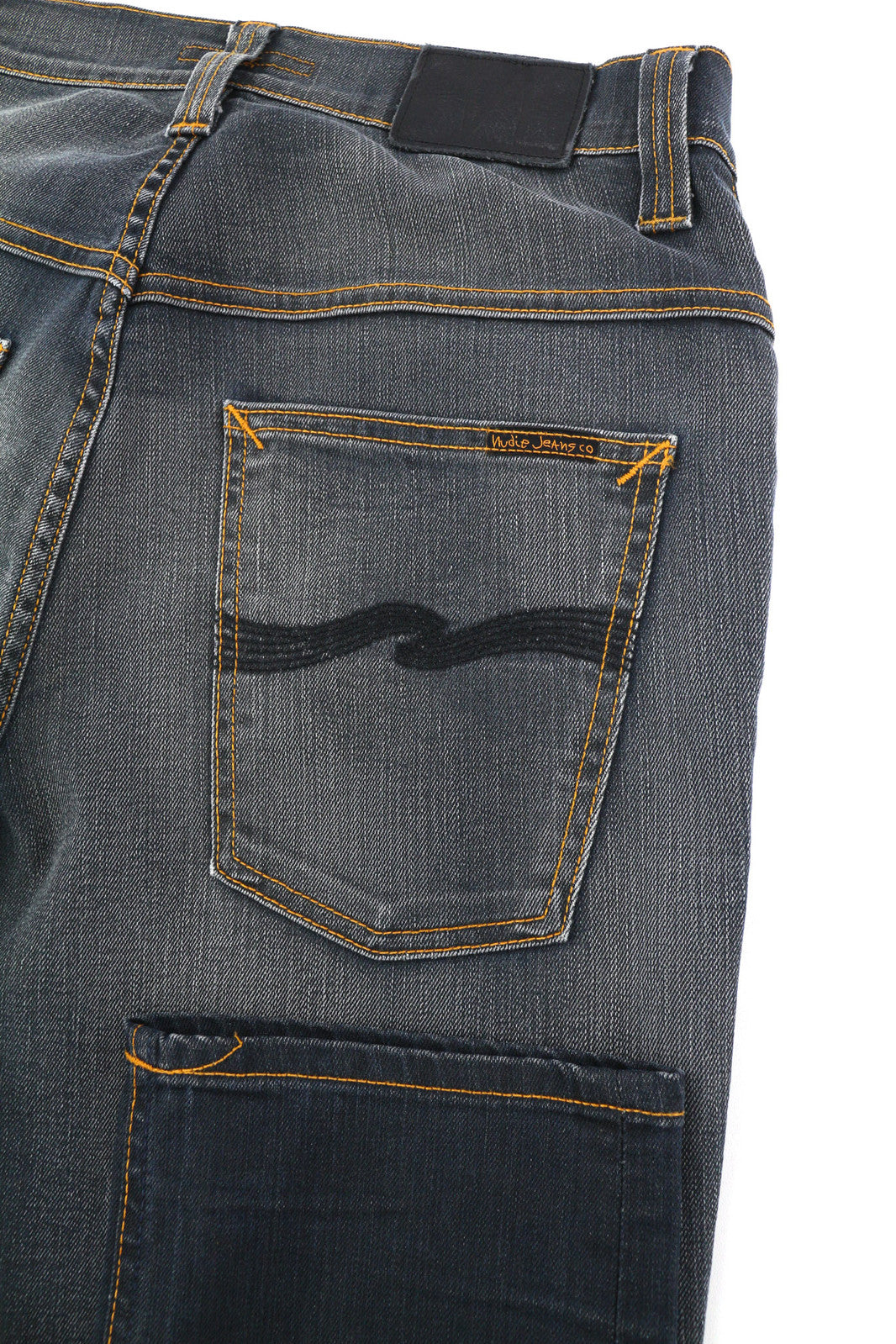 NUDIE JEANS Thin Finn Men Jeans W32/L32 Grey Authent Zipper Washed Dark Denim