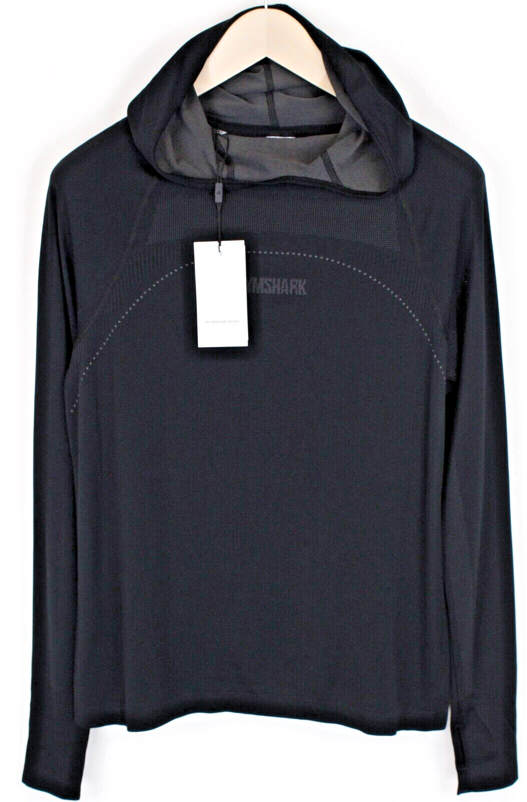 GYMSHARK moteriškas juodas džemperis su gobtuvu S dydžio sportinė apranga ilgomis rankovėmis su logotipu 