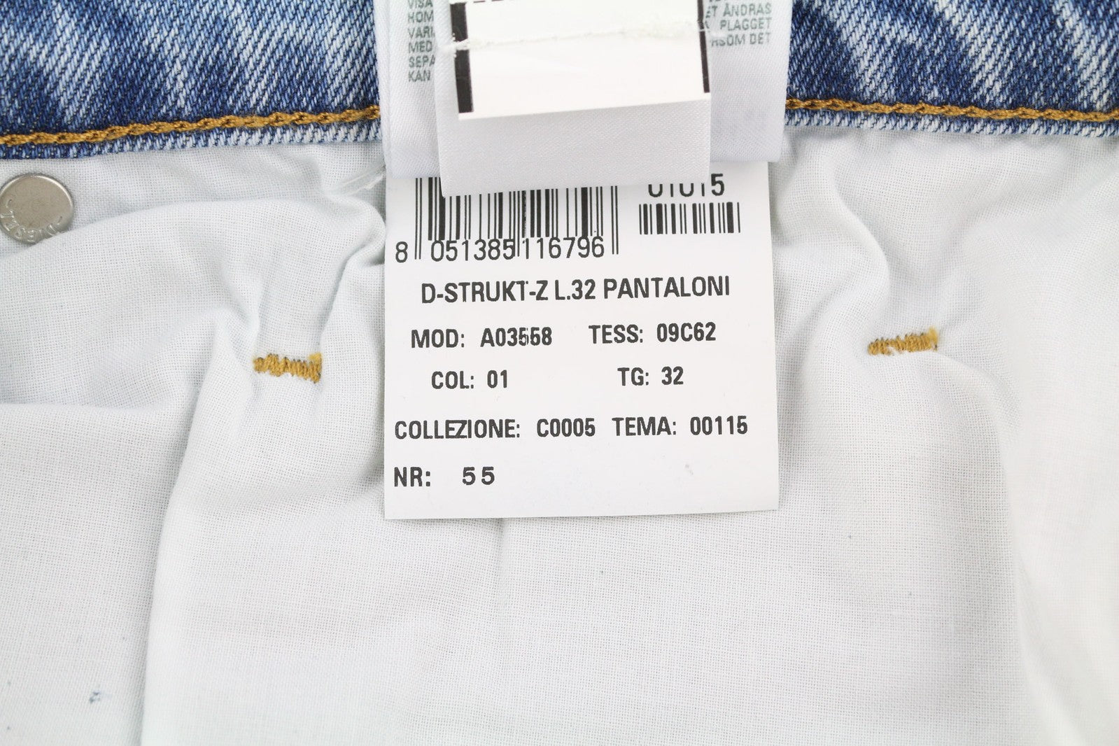 DIESEL D-Strukt-Z 09C62 vyriški džinsai W32/L32 Slim Zip Fly skalbtos mėlynos spalvos, rekomenduojama kaina – 195 € 