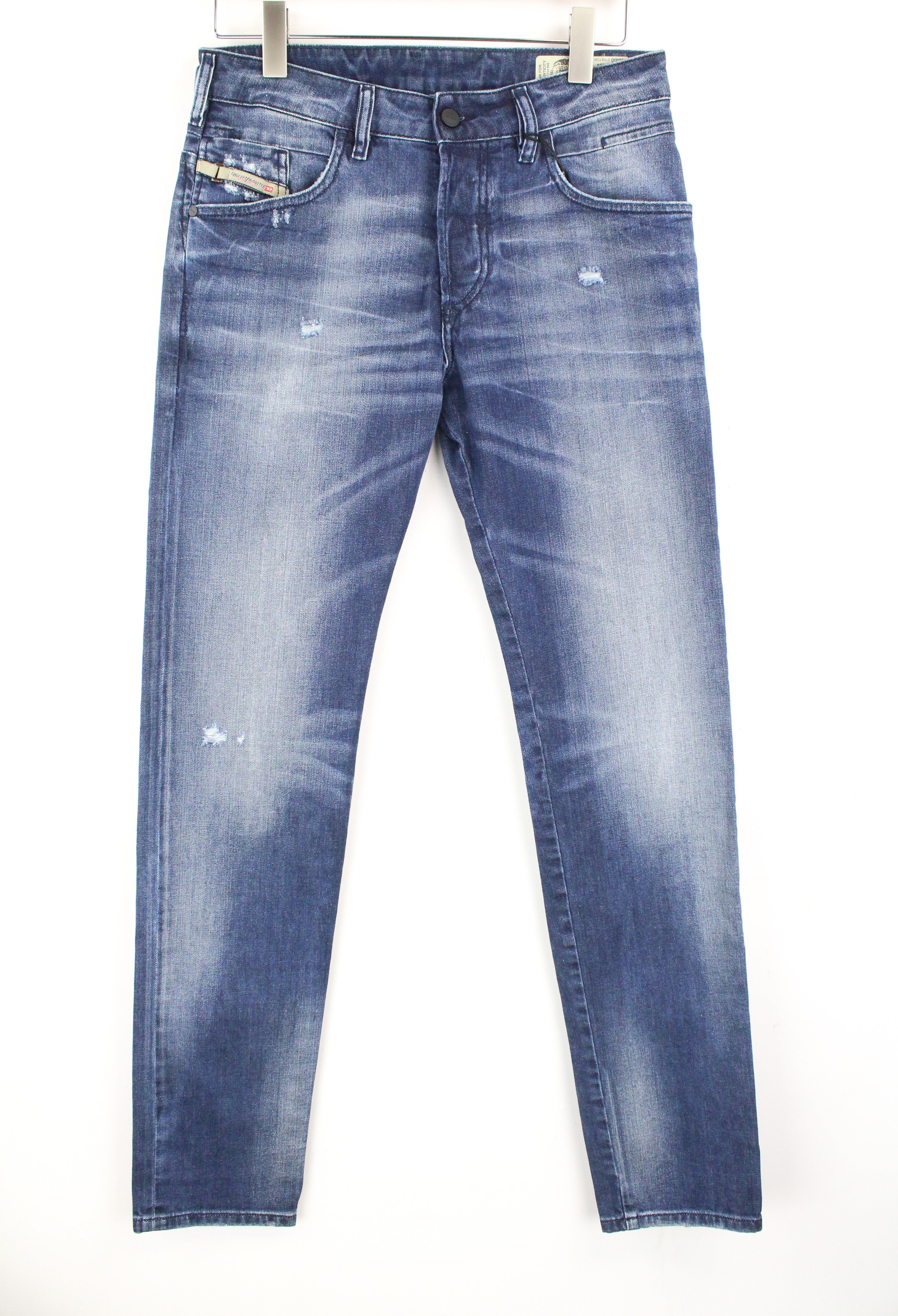 DIESEL D-Bazer 084DD vyriški džinsai W29/L34 mėlyni, skalbtos medvilnės, siaurėjančio kirpimo, tamprūs. 