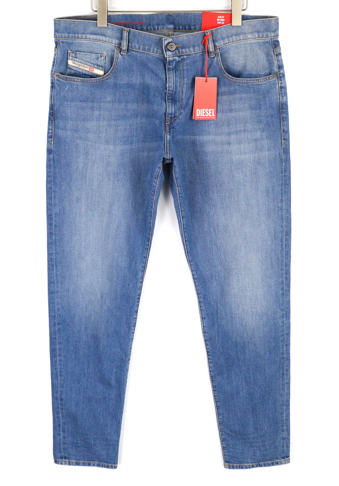 DIESEL 2019 D-Strukt 0EHAJ vyriški džinsai W40/L34 vidutinio juosmens, ploni, skalbtos mėlynos spalvos 