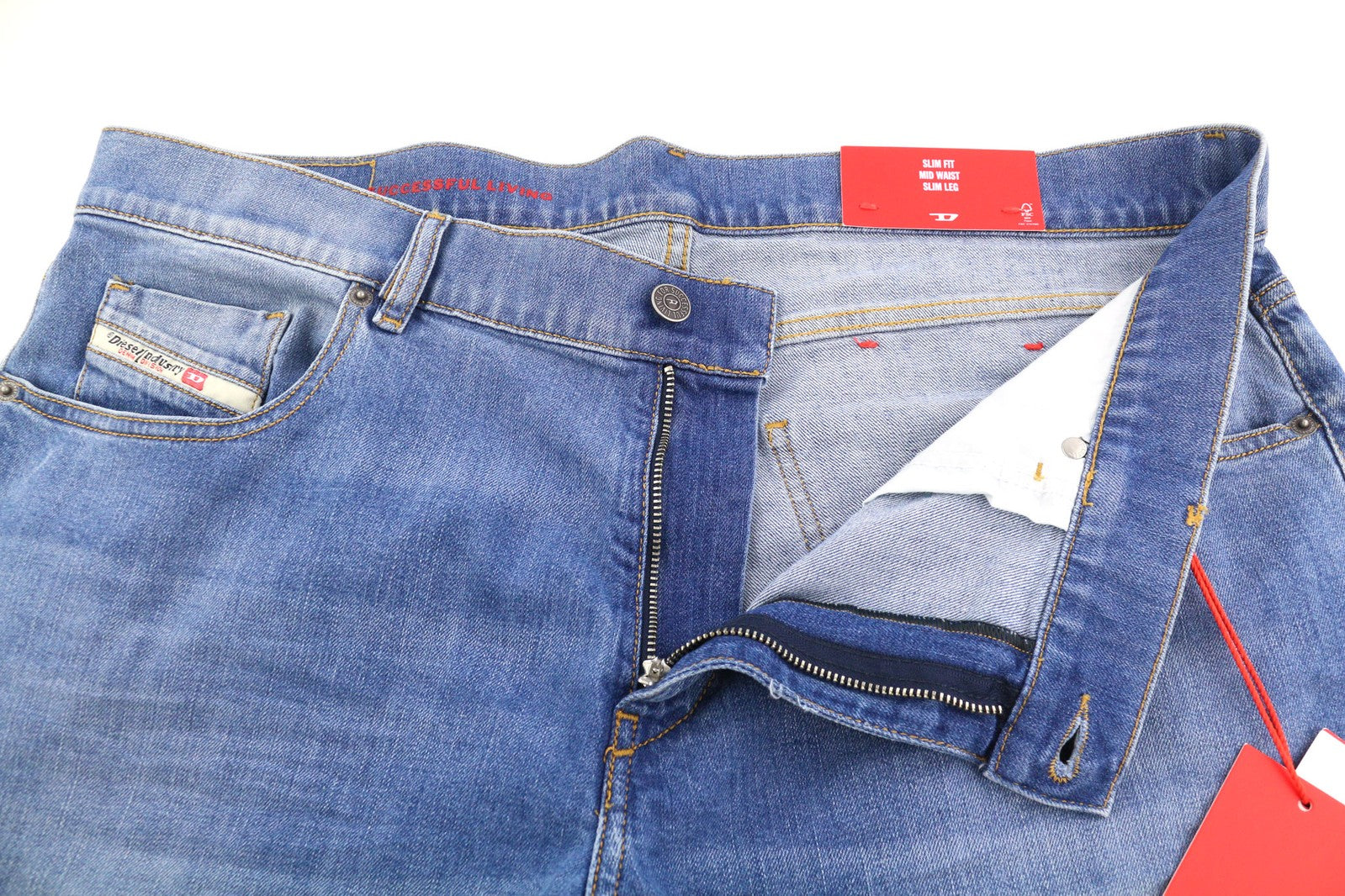 DIESEL 2019 D-Strukt 0EHAJ vyriški džinsai W40/L34 vidutinio juosmens, ploni, skalbtos mėlynos spalvos 