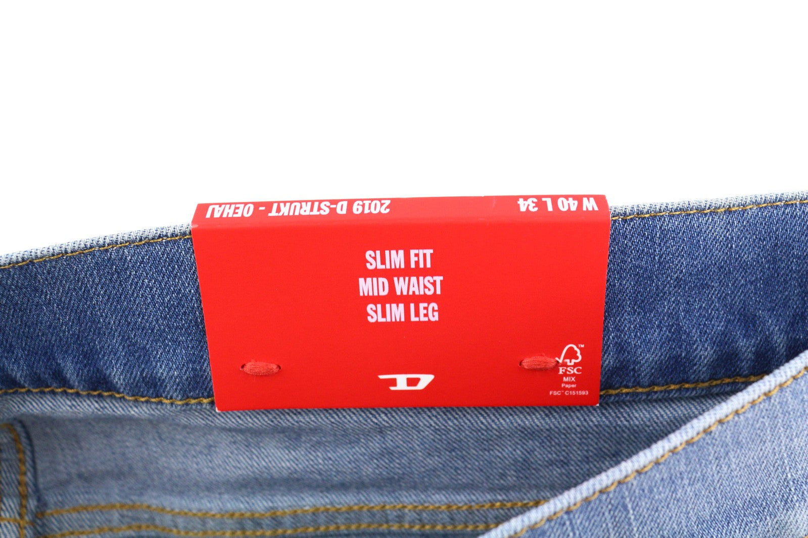 DIESEL 2019 D-Strukt 0EHAJ vyriški džinsai W40/L34 vidutinio juosmens, ploni, skalbtos mėlynos spalvos 