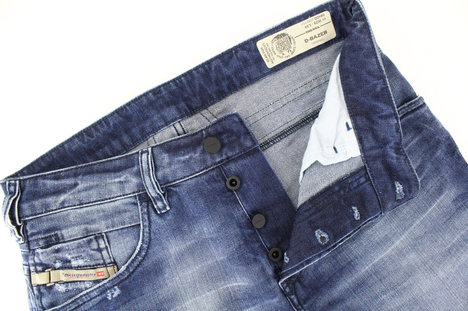 DIESEL D-Bazer 084DD vyriški džinsai W29/L34 mėlyni medvilniniai, siaurėjantys, tamprūs. 