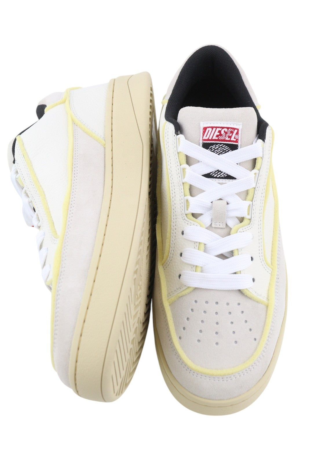 DIESEL S-Sinna žemakulniai vyriški sportbačiai, EU42, balti, odiniai, žemakulniai, suvarstomi, rekomenduojama kaina – 160 € 