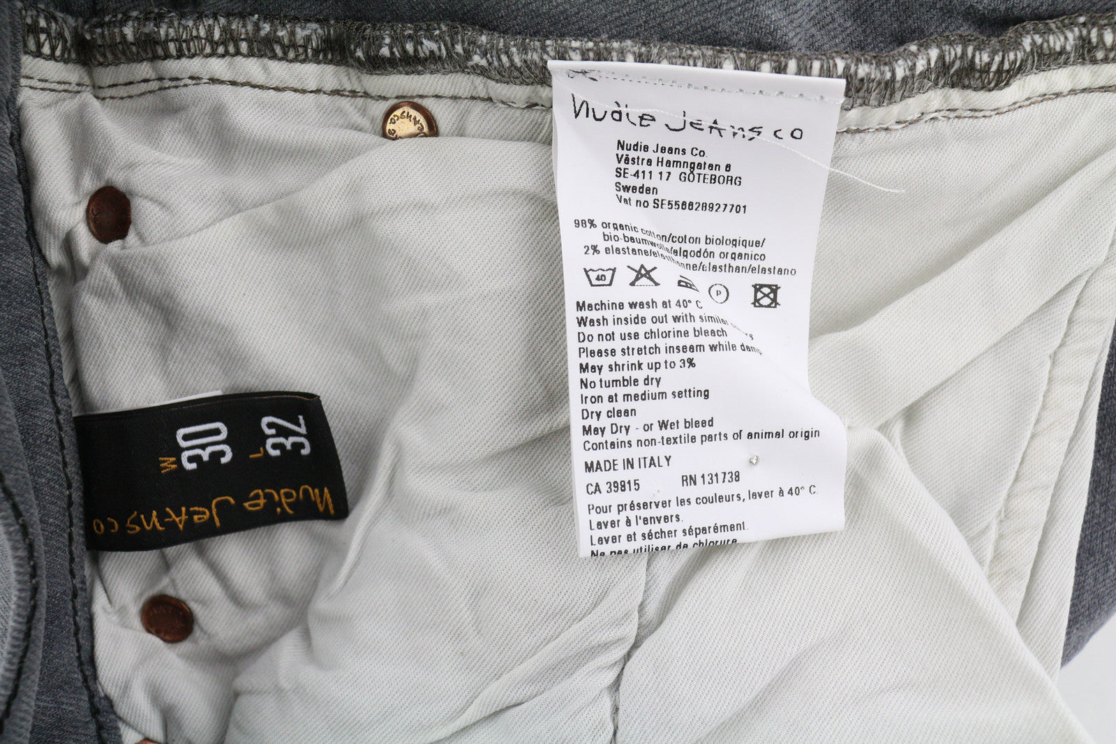 NUDIE JEANS Tight Long John Men Jeans W30/L32 Organic Charcoal Slim Leg Washed