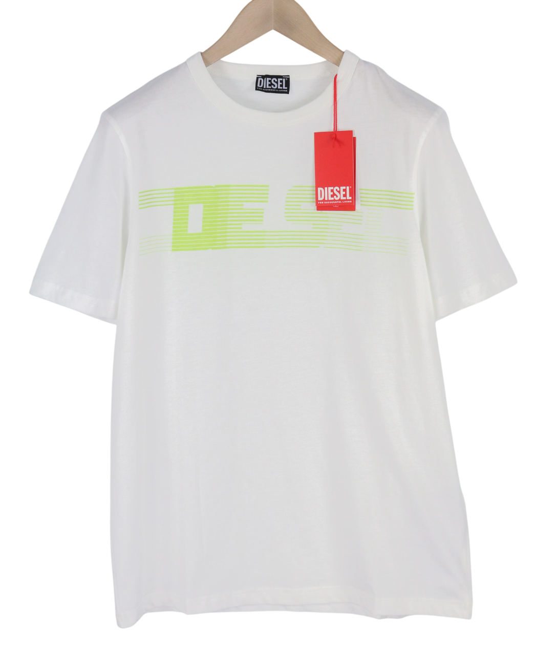 DIESEL T-Just-E19 Mens T-Shirt L Short Sleeve Crew Collar Front Tricot White