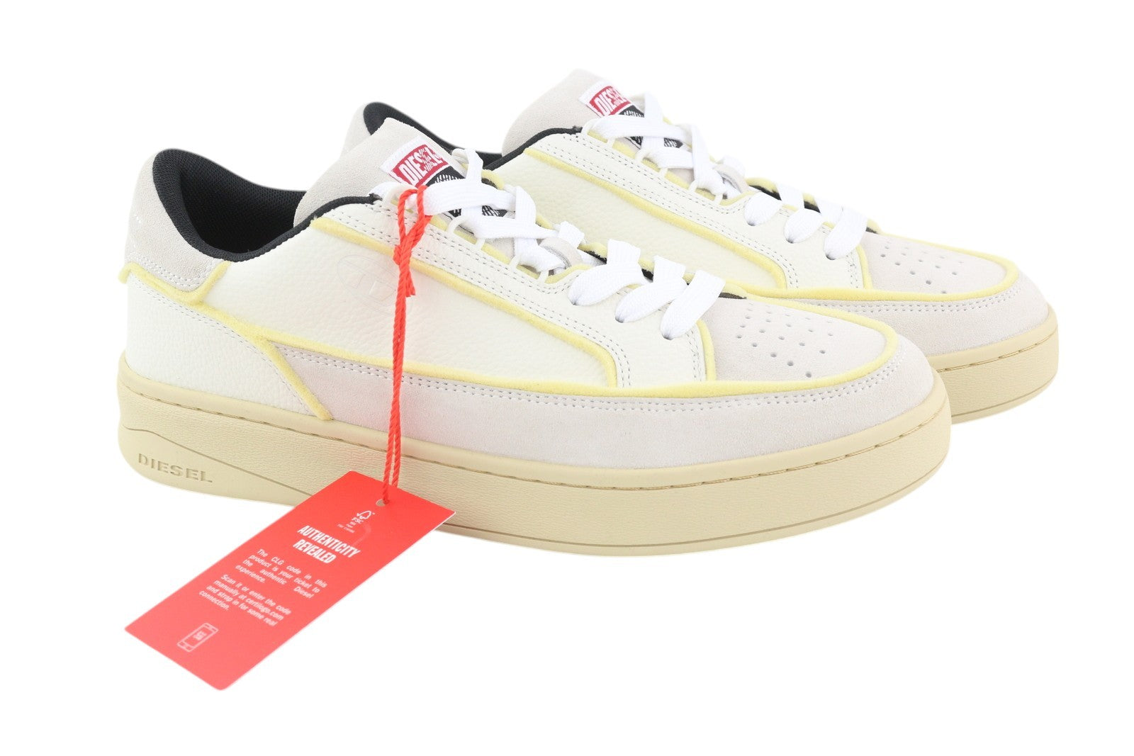 DIESEL S-Sinna žemakulniai vyriški sportbačiai, EU41, balti, odiniai, žemakulniai, suvarstomi, rekomenduojama kaina – 160 € 