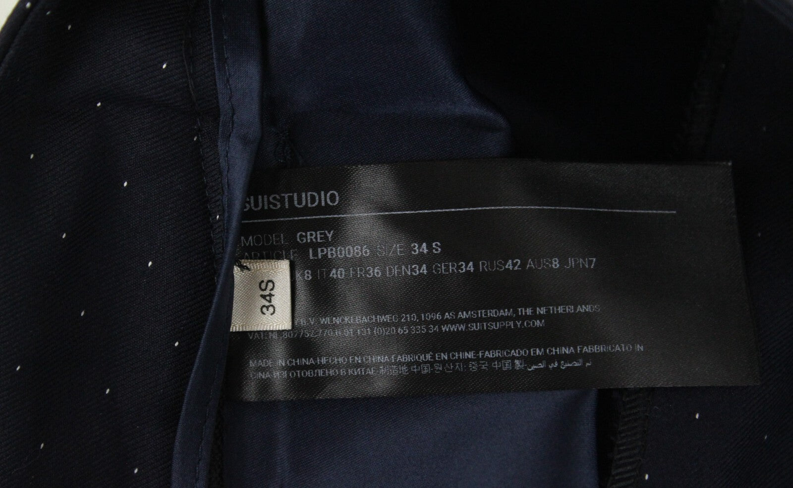 SUISTUDIO Grey Women's Trousers UK8 Navy Pure Wool Dot Patterned Pleated Formal