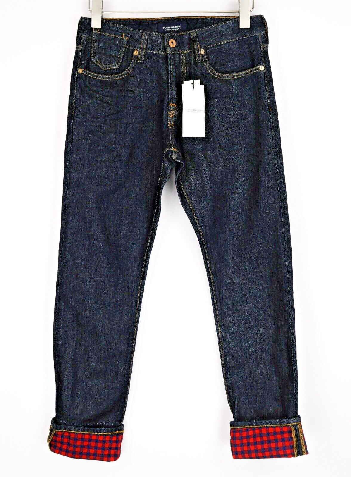 SCOTCH &amp; SODA vyriški džinsai Vernon X W29/L32 tiesaus kirpimo tamsiai mėlyni su sagomis 