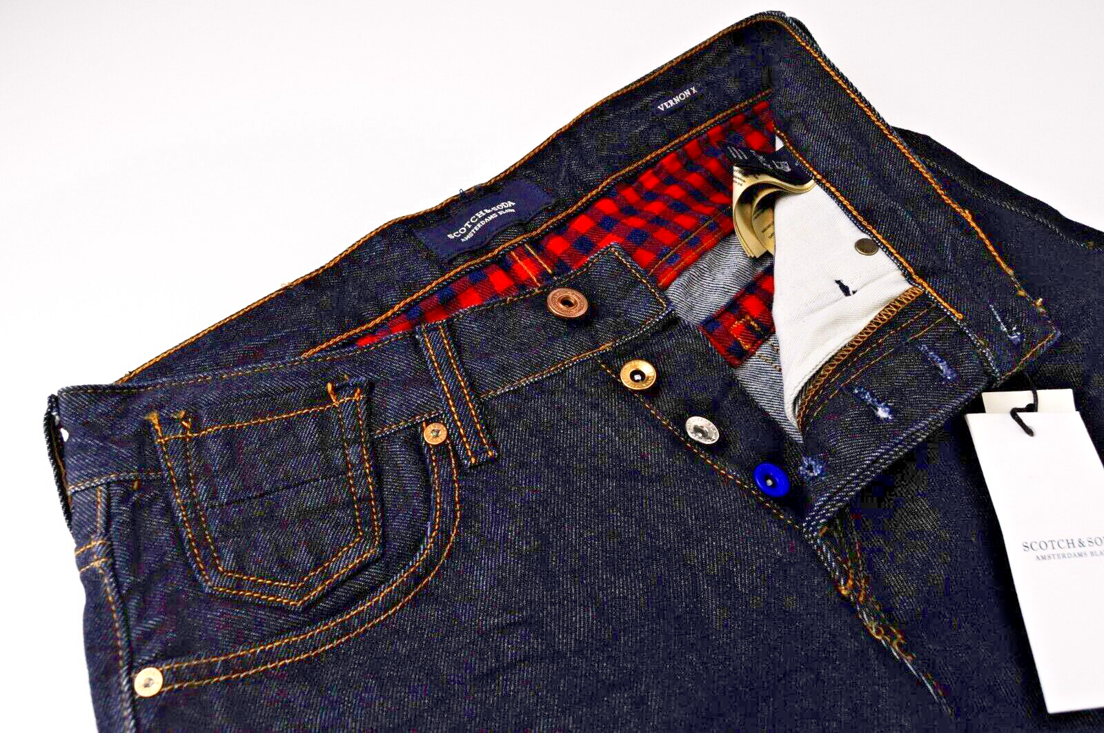 SCOTCH &amp; SODA vyriški džinsai Vernon X W29/L32 tiesaus kirpimo tamsiai mėlyni su sagomis 