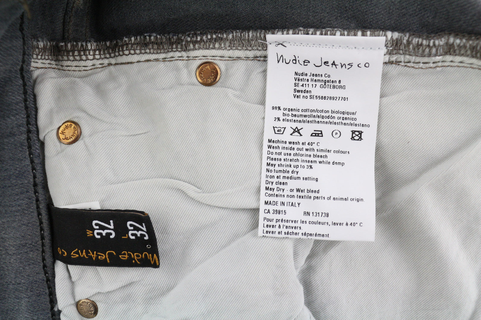 NUDIE JEANS Tight Long John Men Jeans W32/L32 Organic Charcoal Slim Leg Washed