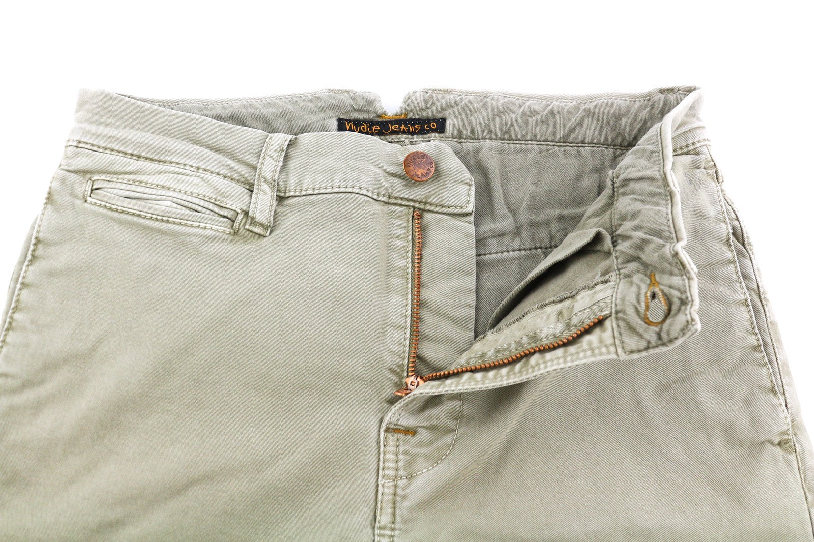 NUDIE JEANS Chaki spalvos aptempti moteriški džinsai W27/L32 Organic Dusty Skinny Zipper 