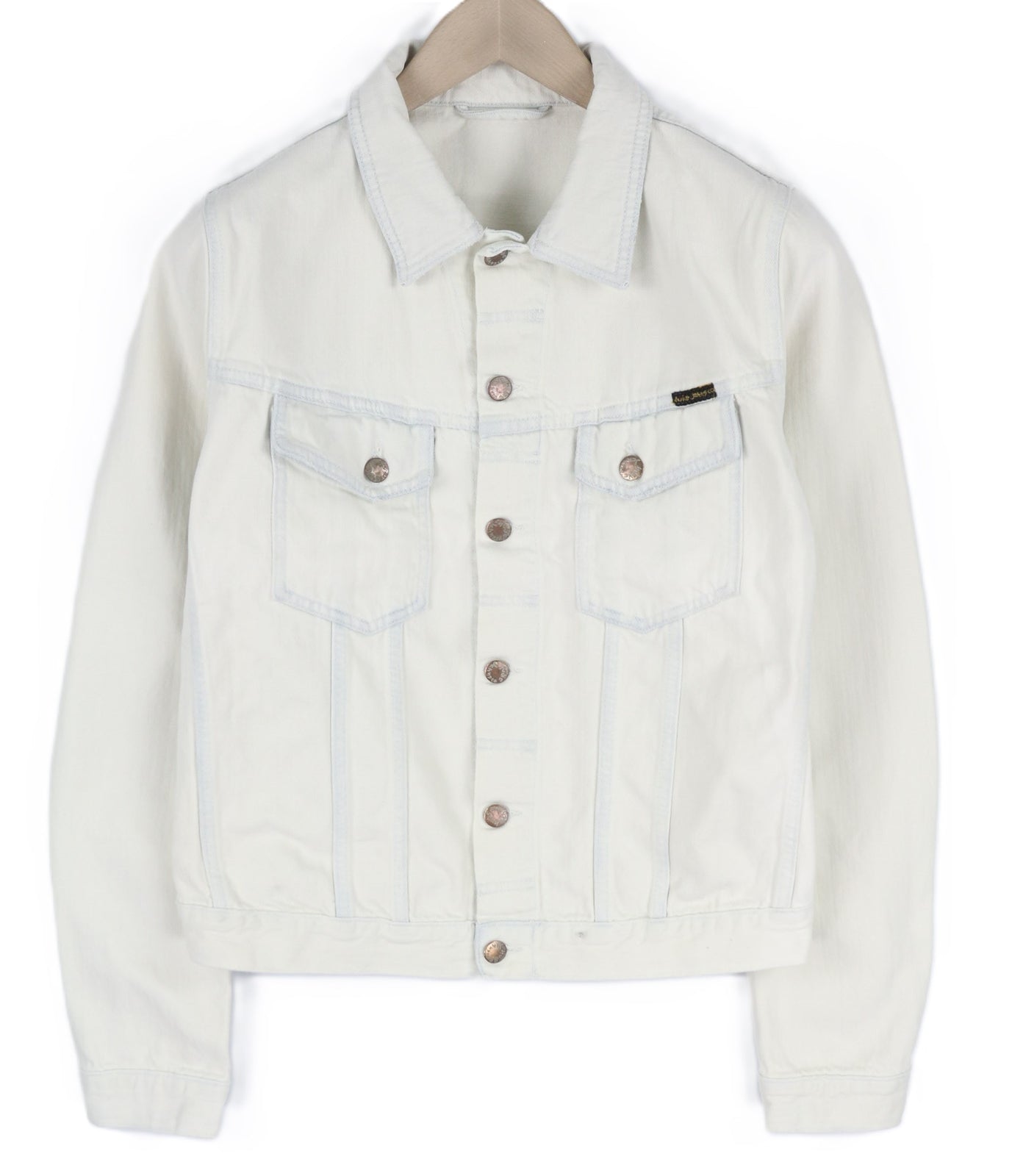 NUDIE JEANS Terry vyriška striukė M Extreme Bleach Light Button Spread Denim Logo 