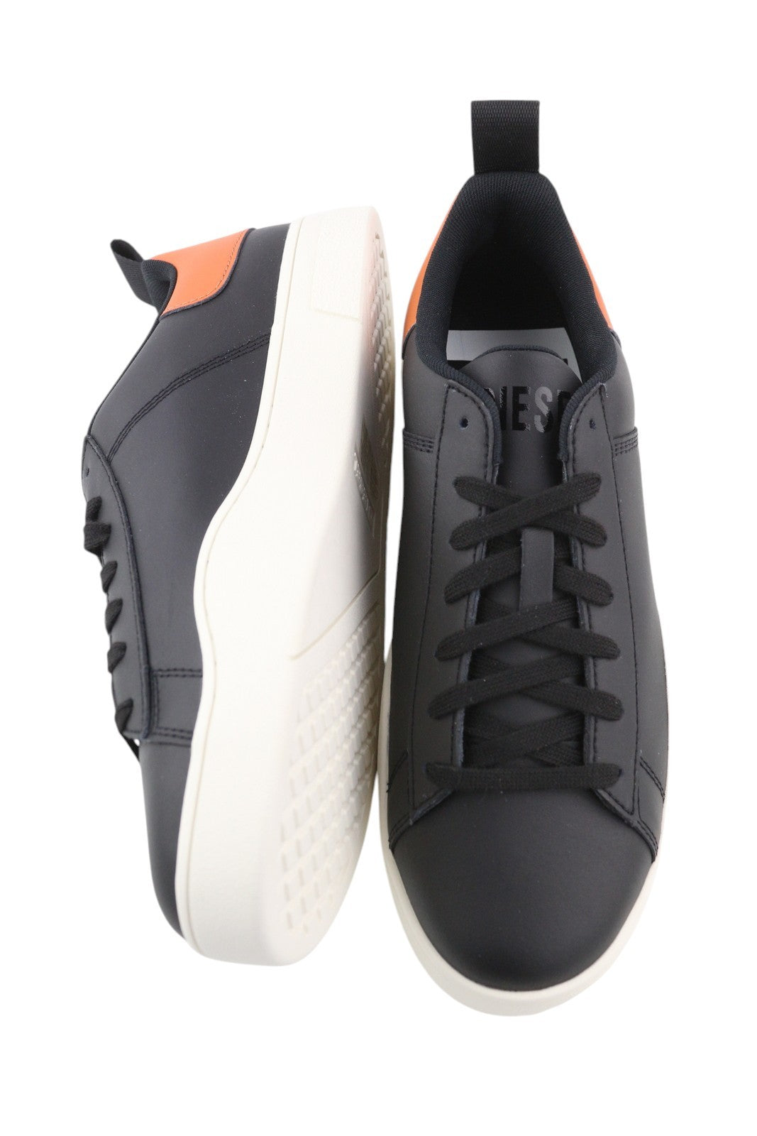 DIESEL S-Clever žemi nėrinių vyriški sportbačiai, juodos spalvos, karvės odos, migdolų nosis, RRP120