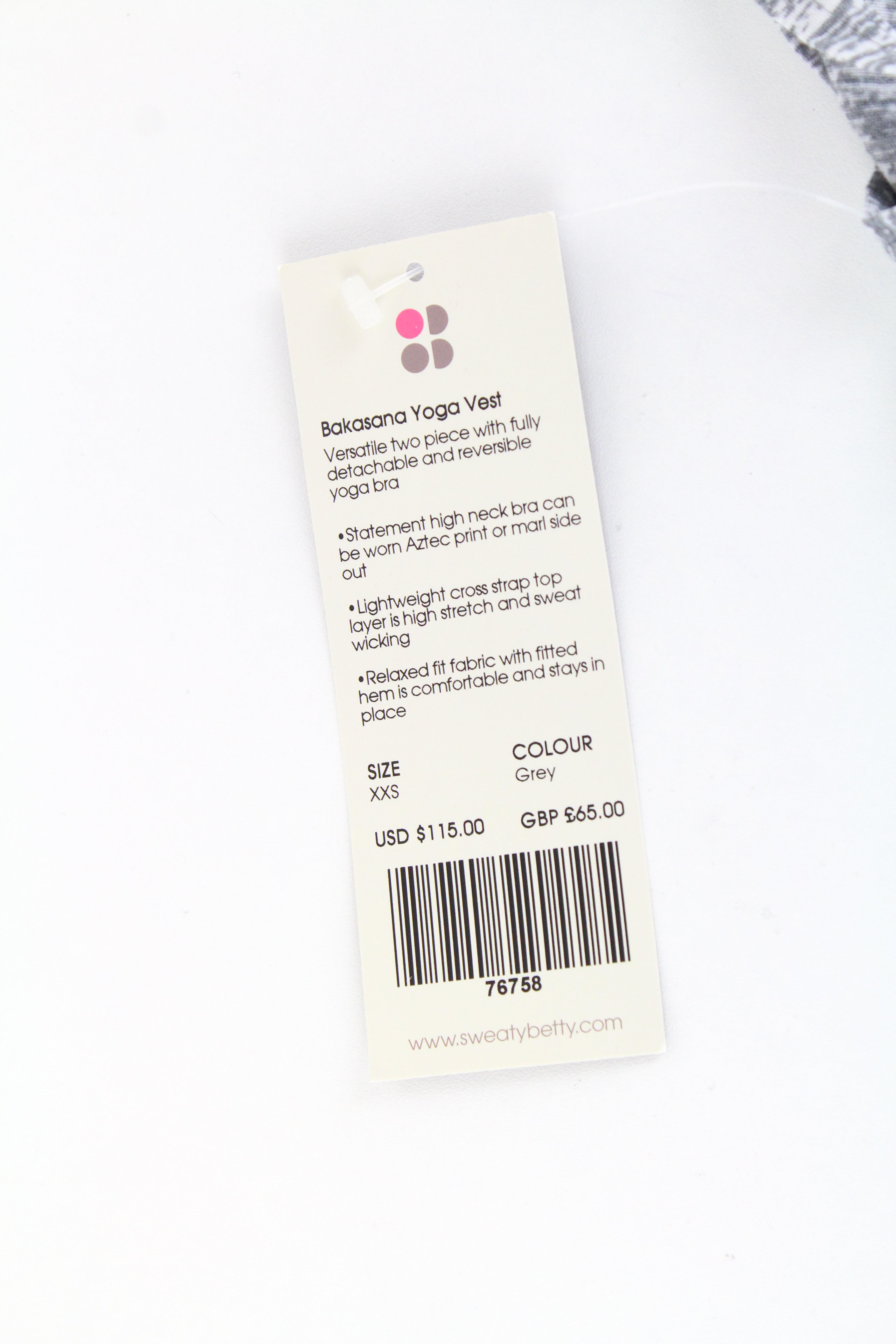 SWEATY BETTY Bakasana Yoga Women's Sport Top 2XS Grey Cross Strap Relaxed Fit