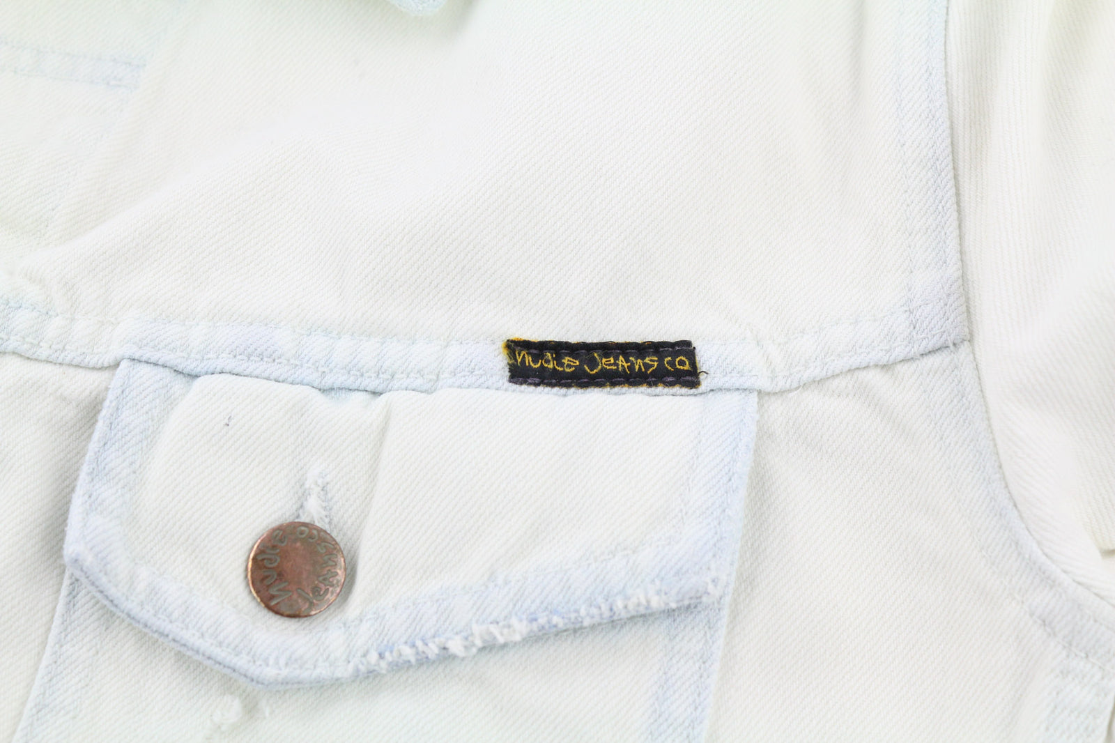 NUDIE JEANS Terry Men Jacket M Extreme Bleach Light Buttoned Spread Logo Pockets