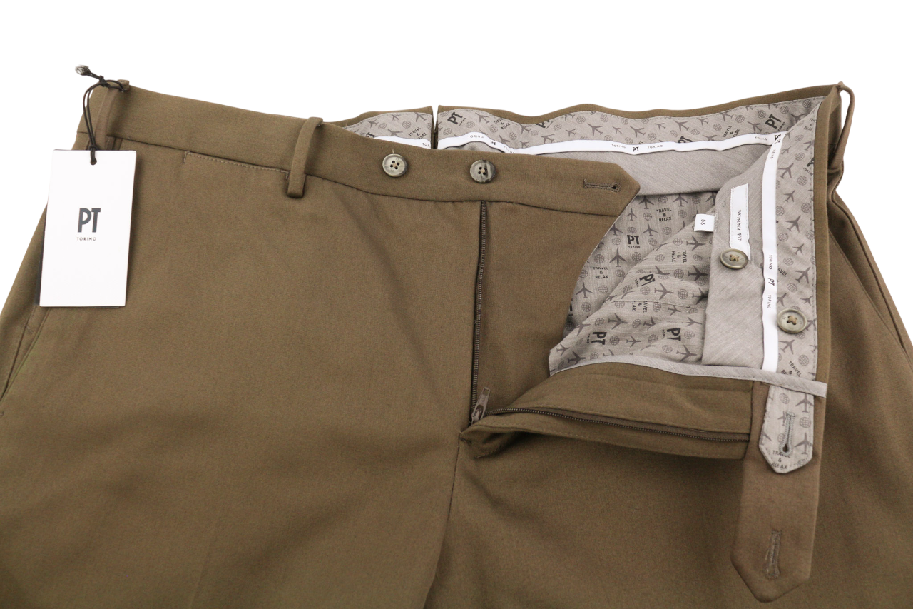 PT TORINO aptemptos vyriškos kelnės, 56 vnt., rudos, su užtrauktukais ir kišenėmis, laisvalaikio chino drobė 