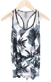 SWEATY BETTY moteriški sportiniai marškinėliai S dydžio pilki raštuoti be rankovių sportiniai drabužiai 