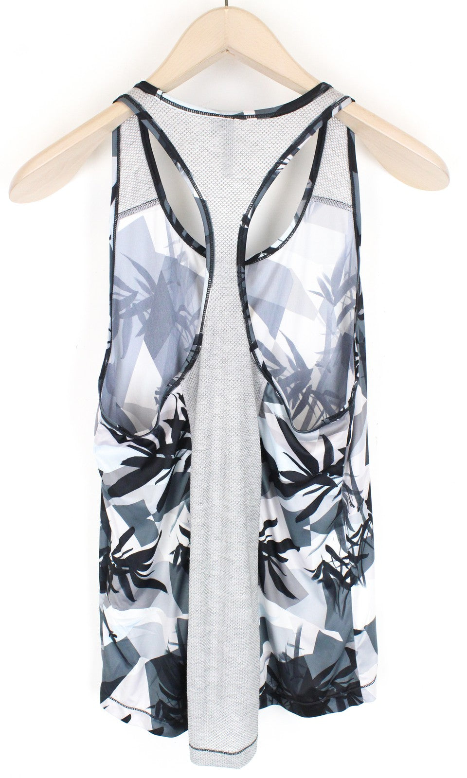 SWEATY BETTY moteriški sportiniai marškinėliai S dydžio pilki raštuoti be rankovių sportiniai drabužiai 