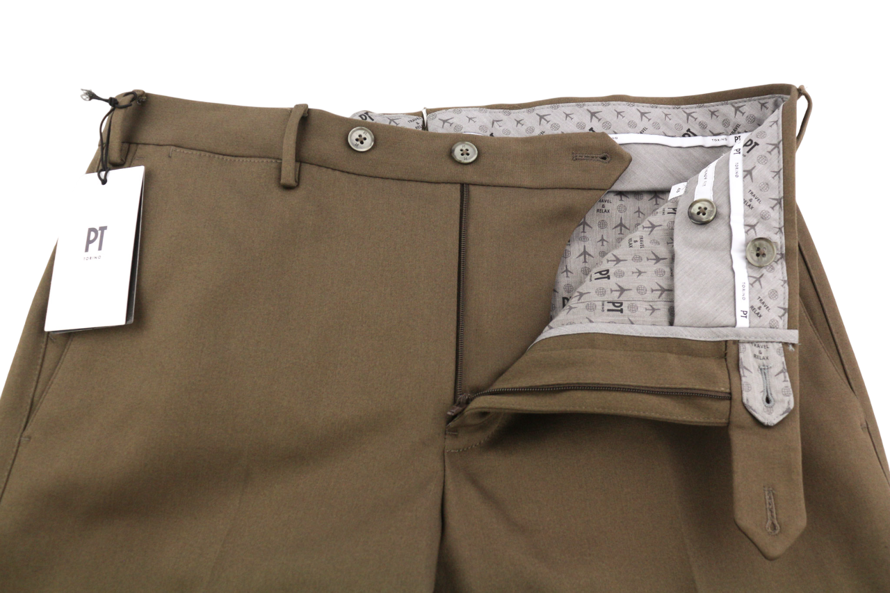 PT TORINO aptemptos vyriškos kelnės, 48 ​​colių, rudos, su užtrauktukais ir laisvalaikio chino drobės 