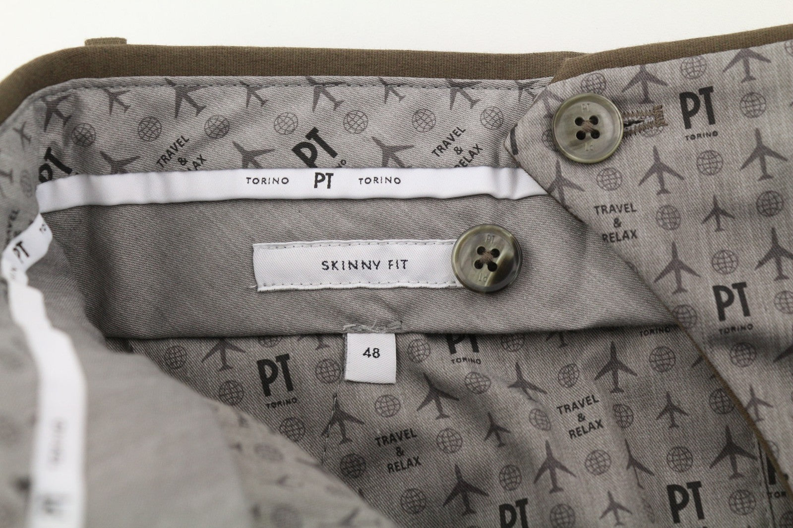 PT TORINO aptemptos vyriškos kelnės, 48 ​​colių, rudos, su užtrauktukais ir laisvalaikio chino drobės 