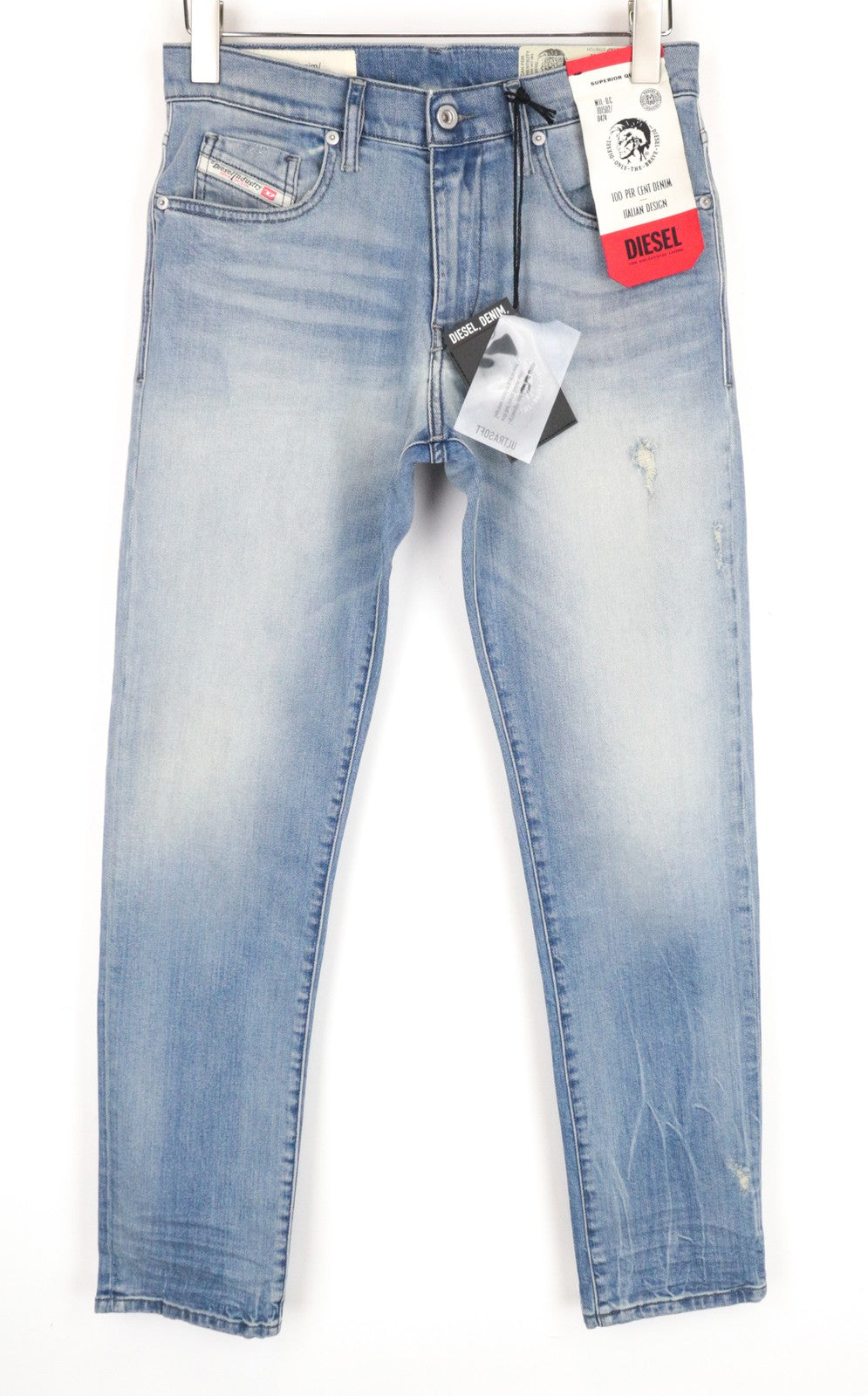 DIESEL D-Bazer 081AP vyriški džinsai W28/L30 šviesiai mėlyni, siaurėjantys, tamprūs, minkšti medvilniniai džinsai 