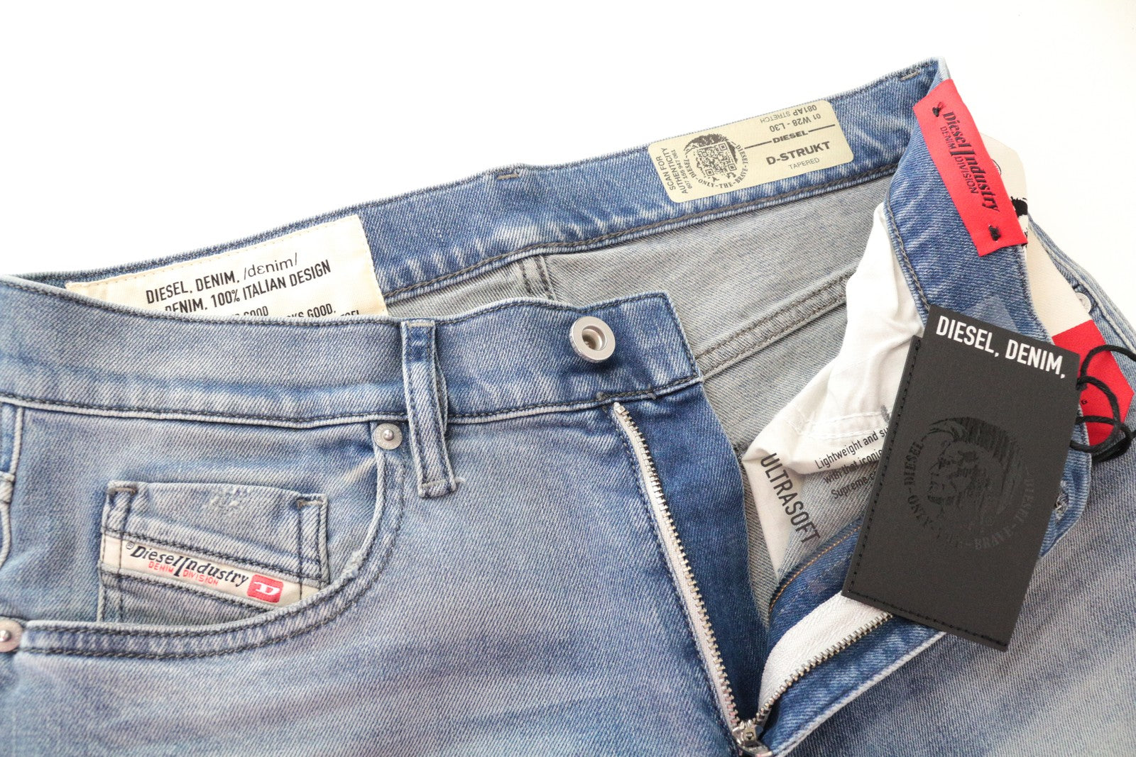 DIESEL D-Bazer 081AP vyriški džinsai W28/L30 šviesiai mėlyni, siaurėjantys, tamprūs, minkšti medvilniniai džinsai 