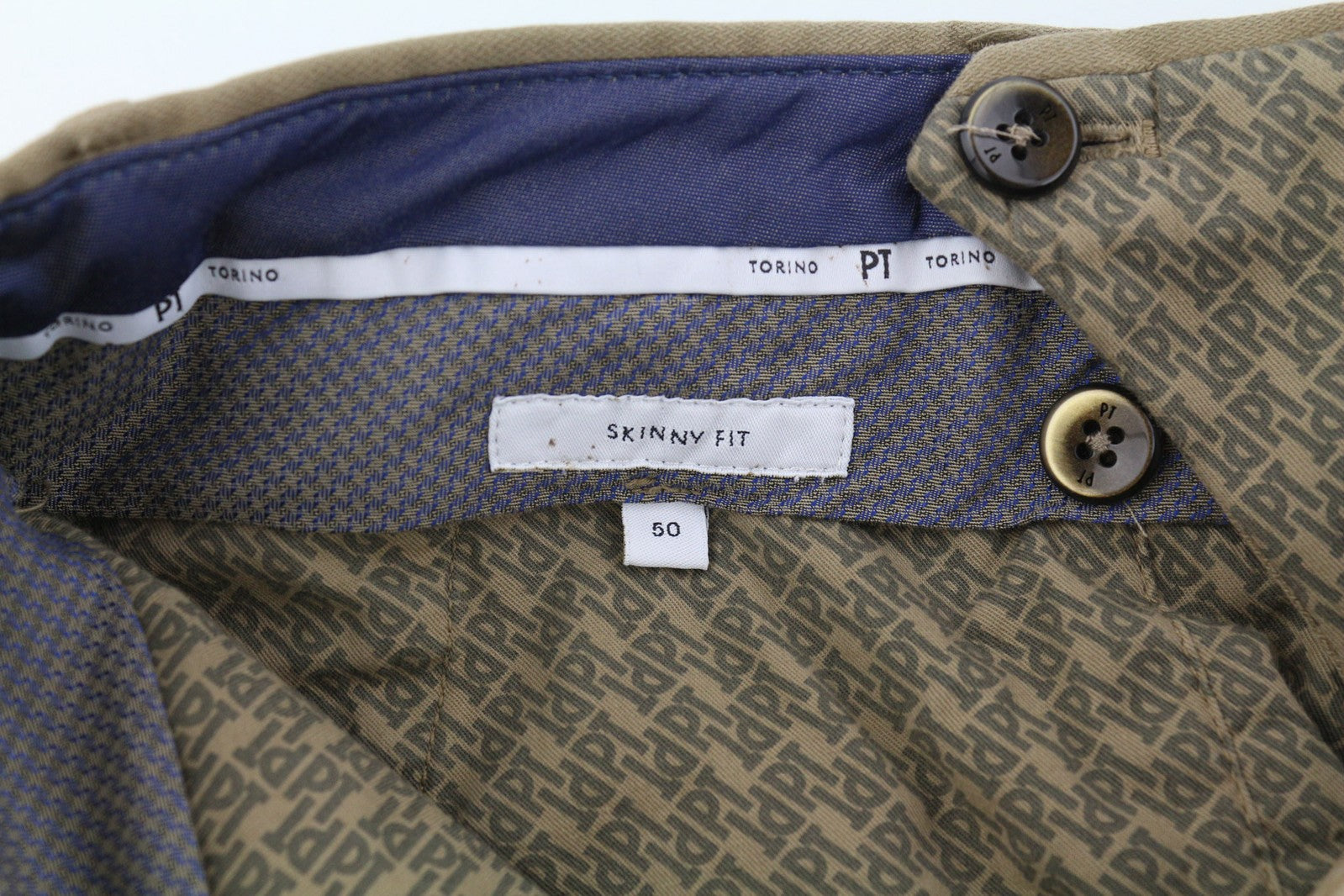 PT TORINO aptemptos vyriškos kelnės 50 rudos chino spalvos su užtrauktukais ir laisvalaikio stiliaus 