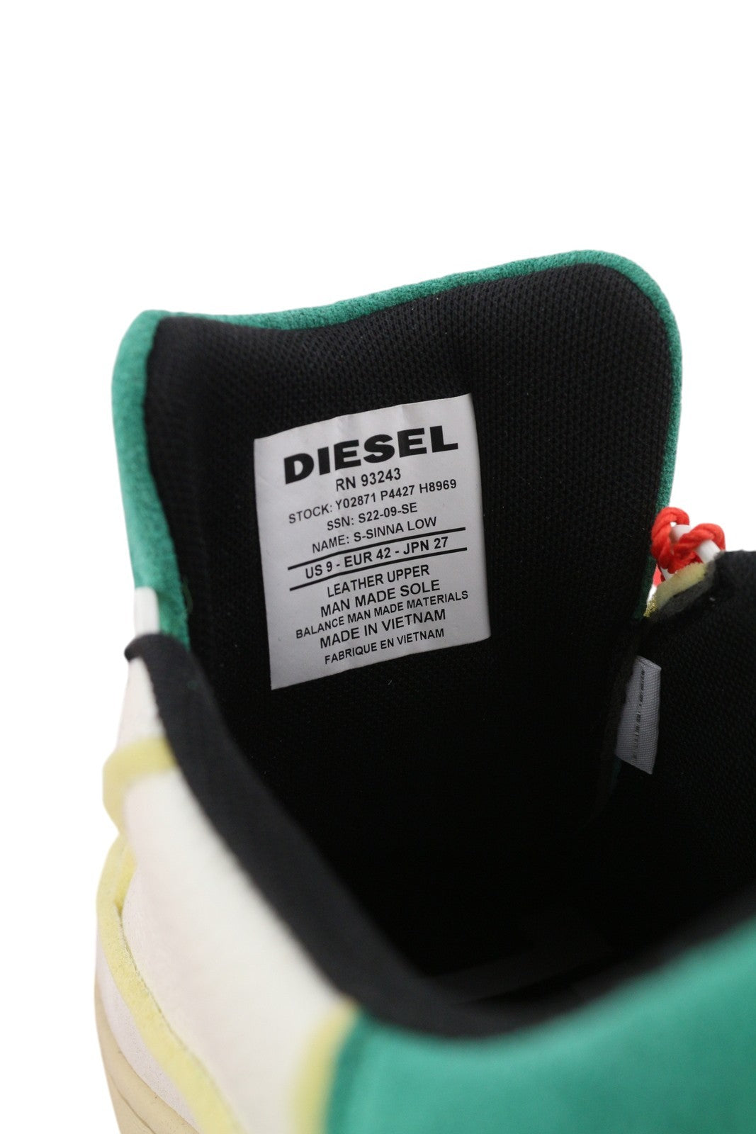 DIESEL S-Sinna žemakulniai vyriški sportbačiai, EU42, balti, odiniai, su raišteliais, žemakulniai su logotipu, RRP 160 € 