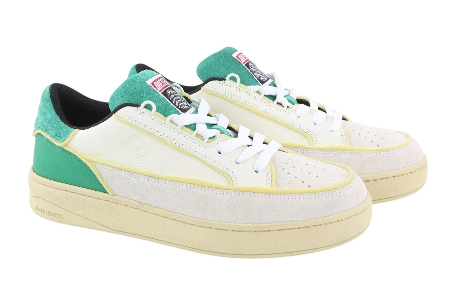 DIESEL S-Sinna žemakulniai vyriški sportbačiai, EU42, balti, odiniai, su raišteliais, žemakulniai su logotipu, RRP 160 € 