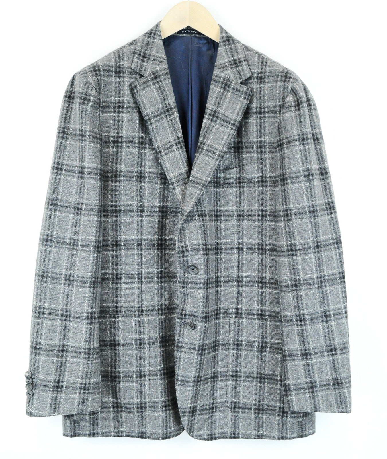 SUITSUPPLY vyriškas Havanos švarkas UK48R pilkas vilnos ir kašmyro languotas elegantiškas švarkas 