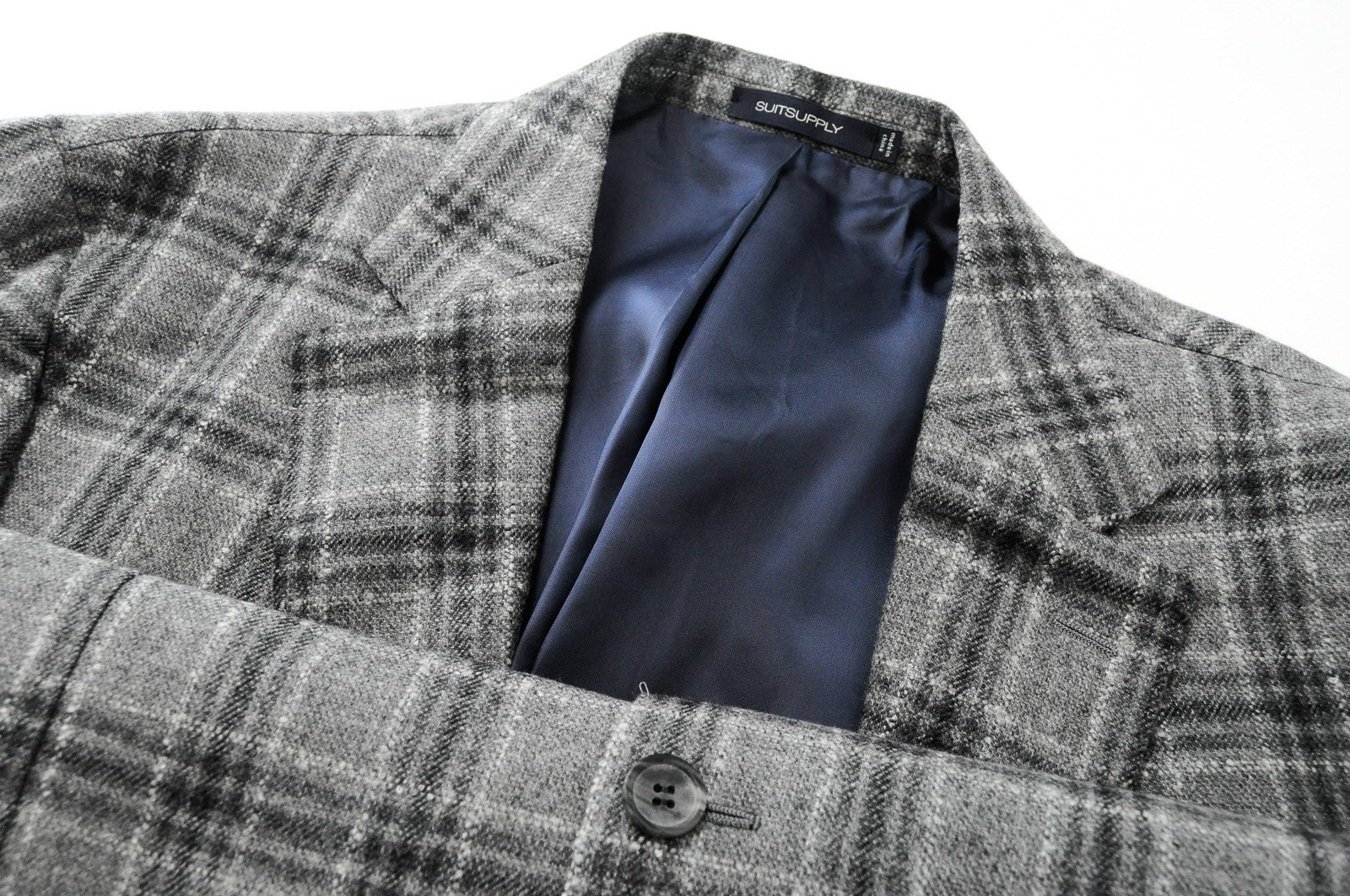 SUITSUPPLY vyriškas Havanos švarkas UK48R pilkas vilnos ir kašmyro languotas elegantiškas švarkas 