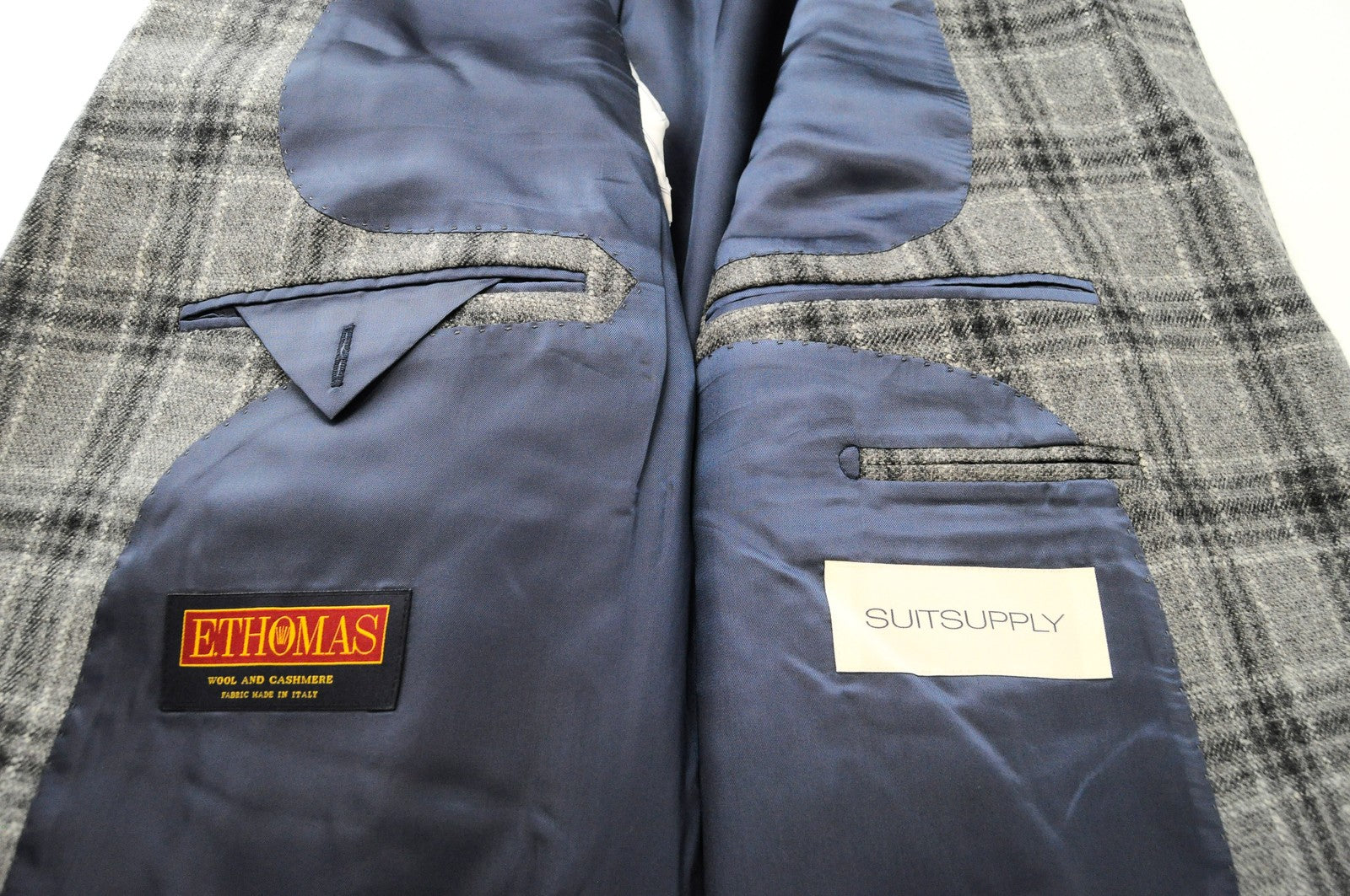 SUITSUPPLY vyriškas Havanos švarkas UK48R pilkas vilnos ir kašmyro languotas elegantiškas švarkas 