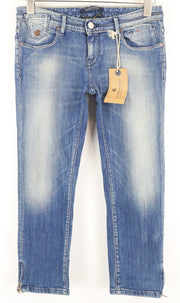 MAISON SCOTCH moteriški džinsai W27 Slim Fit skalbto mėlyno džinso spalvos su 5 kišenėmis 